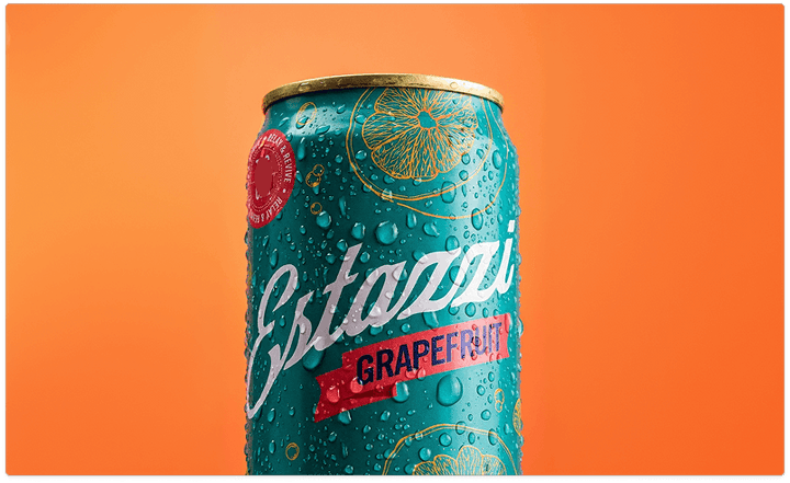 Estazzi can with ingredient callouts, clean and minimal